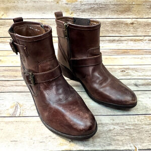 MIA Womens Brown Leather Low Heel Moto Biker Boots 6.5